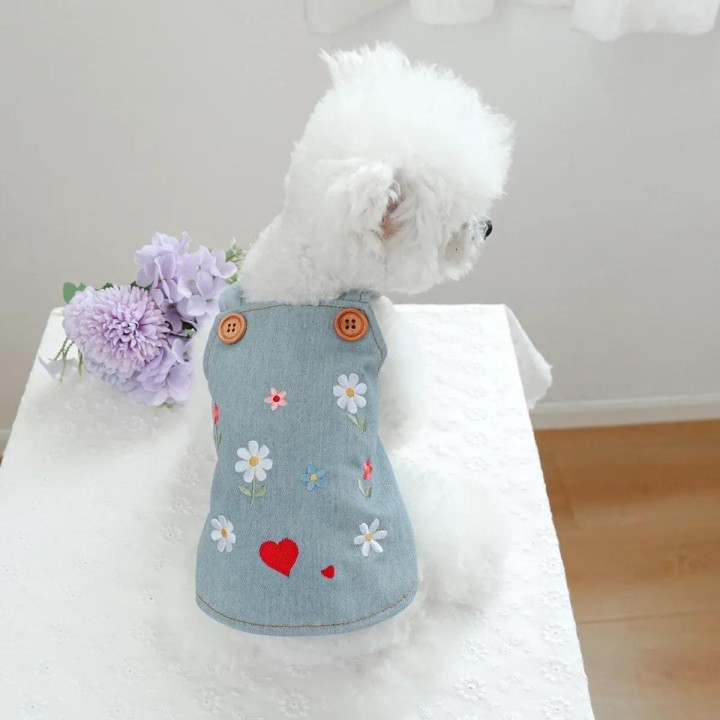 Haustier Cowboy Stickerei Kleine Blume Strap Rock Hund Katze Kleidung Herbst/Winter Neue Blume Schatz Cowboy Rock XS