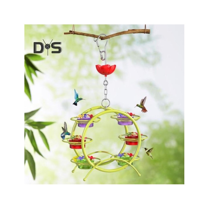 Kolibri-Futterspender zum Aufhängen im Freien, Wildvogel-Futterspender mit 6 Gläsern und 18 ameisen- und bienensicheren Futte