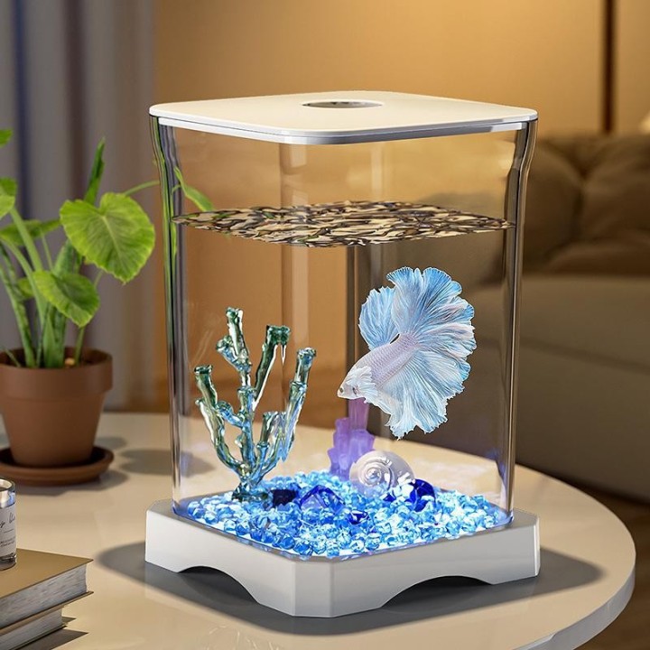 Kompaktes Aquascape-Aquarium mit Licht für den Schreibtisch – elegantes Design für Goldfische basic model weiß