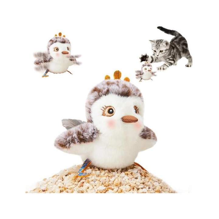 Katzenspielzeug „Vogel mit flatternden Flügeln“, berührungsaktivierter, interaktiver Zwitschervogel mit lebensechter Geräusch