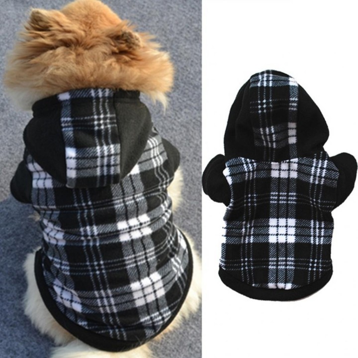 Winter Warm Schwarz Weiß Plaid Welpe Haustier Hund Kapuzenpullover Pullover L