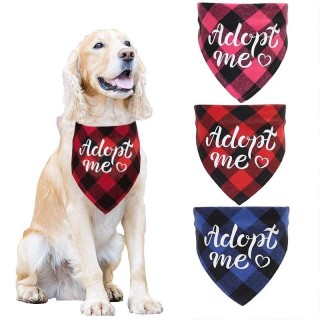 Hunde-Bandanas Adopt Me Plaid Verstellbare Lätzchen für Hunde Katzen Haustier Schal Zubehör M(42x42x60CM) rot