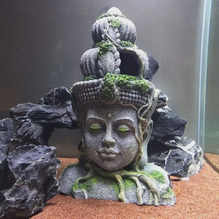 „Bodhisattva-Kopf-Ornament aus Kunstharz für Reptilien und Aquarien“