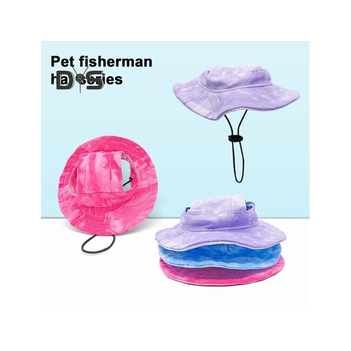 Sonnenhut für Haustiere, Batik-Sonnenhut für Hunde mit Ohrloch, runde Krempe, Sonnenblende für Haustiere, Sonnenschutzhut für