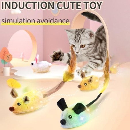 Elektrisches Plüschmausspielzeug mit LED, automatischer Hindernisvermeidung, interaktives quietschendes Katzen- und Hundespie