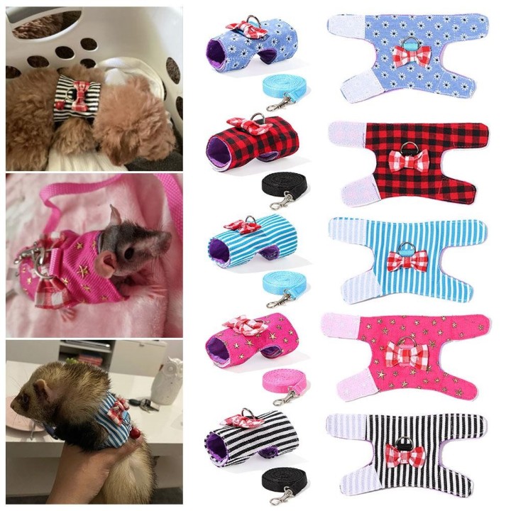 Hamsterzubehör Bowknot Bowtie Zugseil Kleine Haustiere Weste Heimtierbedarf Geschirr und Leine Set S-2