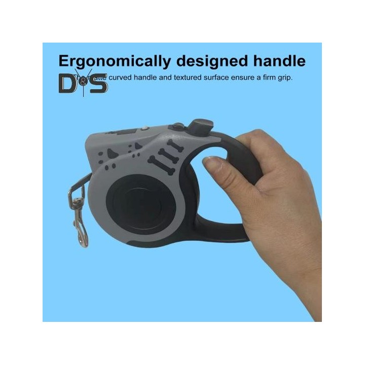 Einziehbare Hundeleine mit ergonomischem Griff und Taschenlampe. Verwicklungsfreies, robustes Nylonseil zum Spazierengehen mi