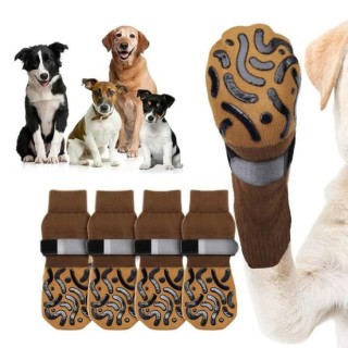 4 Stück rutschfeste Hundesocken mit Silikongreifern, Verhinderung des Leckens der Pfoten, verstellbarer Riemen, atmungsaktive
