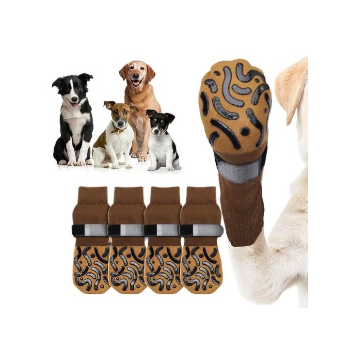 4 Stück rutschfeste Hundesocken mit Silikongreifern, Verhinderung des Leckens der Pfoten, verstellbarer Riemen, atmungsaktive