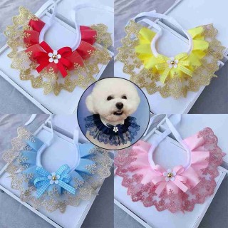 Dog saliva towel Cat Necklace Puppy String Bib Lace Mesh Bowknot Pet Collar Dog Neckerchief S rot