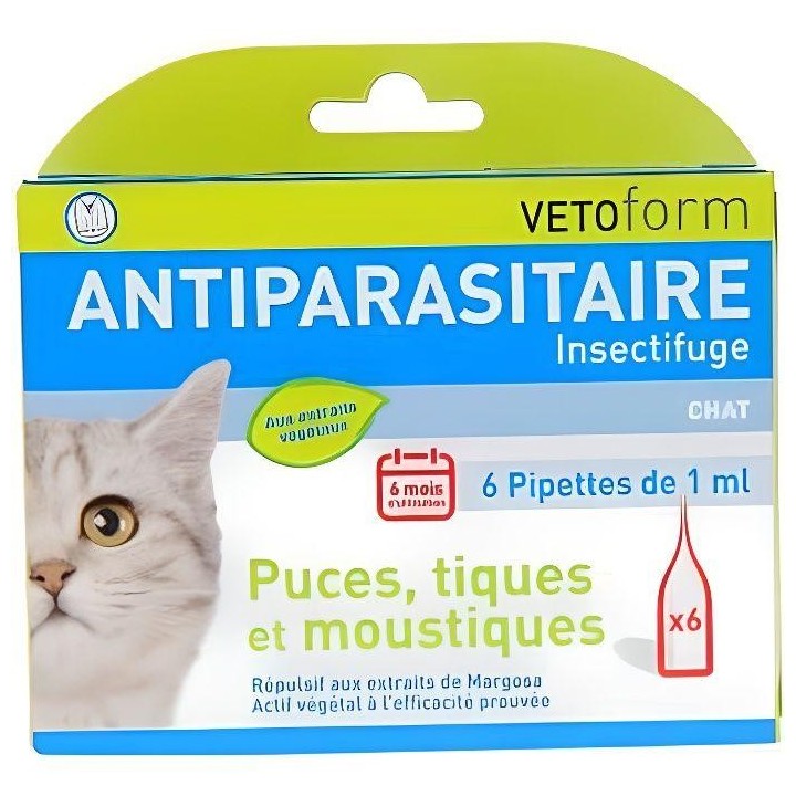 Vetoform Antiparasitaire Puces Tiques et Moustique 6 Pipetten