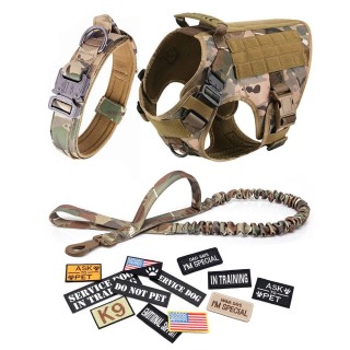 Hundegeschirr, Leine, Halsband, Patches-Set für mittelgroße und große Hunde, Militär-Haustierweste, verstellbar, taktisches H