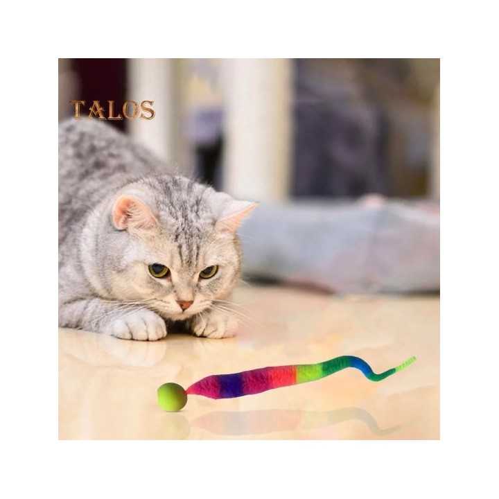 Interaktiver Hüpfball mit Schwanz, bunter, flauschiger Wurm, Hüpfball, Katzenspielzeug, Regenbogenwurm, Katzenjagdspielzeug f