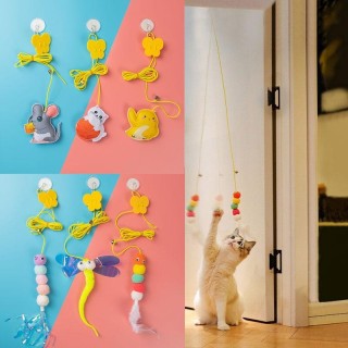 Schwingendes Katzenspielzeug, elastisch, zum Aufhängen an der Tür, neckendes Kätzchenseil, niedliches Cartoon-Design, interak