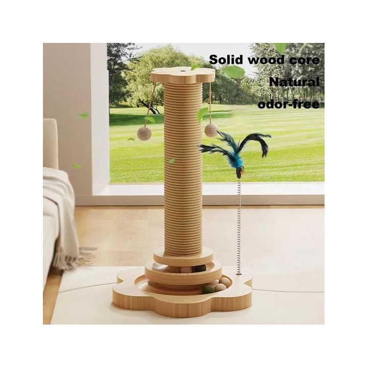 Yousheng Katzenkratzbaum Katzenbaumkratzer mit Ball und Federspielzeug Interaktiver Ballbahn-Kratzbaum für Hauskatzen Short