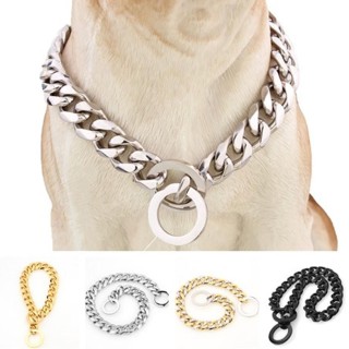 15 mm Edelstahl-Gold-Hundekette, Halsband-Halskette, dicker kubanischer Link für Pitbull-Hundehalsband, Haustierhalsbänder, C