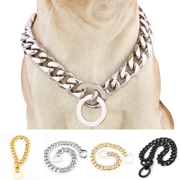 15 mm Edelstahl-Gold-Hundekette, Halsband-Halskette, dicker kubanischer Link für Pitbull-Hundehalsband, Haustierhalsbänder, C