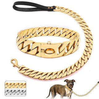 Hundekette aus Edelstahl und Gold, superstark, aus Metall, langlebig, silberfarben, Zugseilkette, solide für Haustier-Schmuck