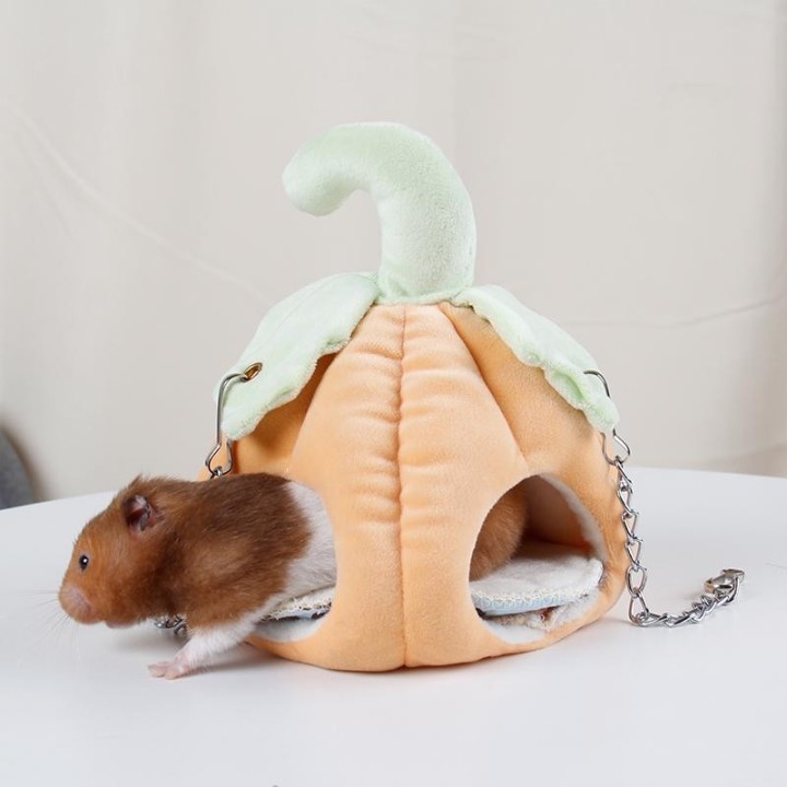 Hamsterhaus Doppelloch-Design Meerschweinchenkäfig Kürbisförmiges Eichhörnchen Hängemattenspielzeug Bettnest Halloween Heimti