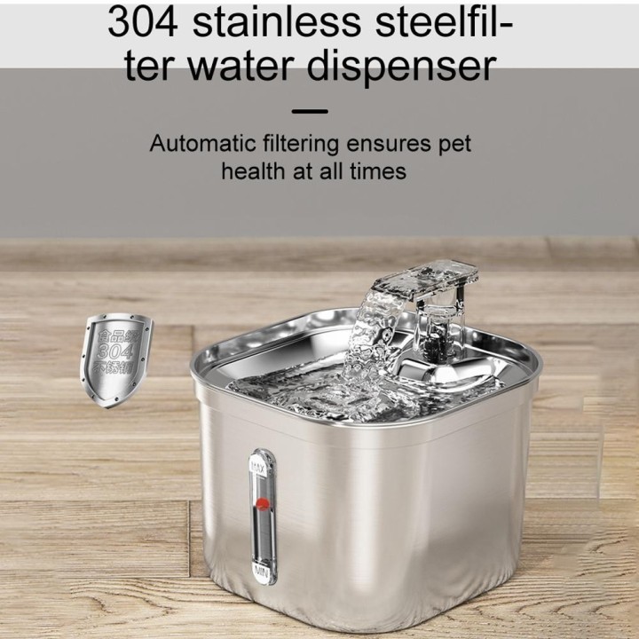 Sensor-Katzen-Wasserbrunnen, 2 l, automatischer Edelstahl-Trinkbrunnen für Haustiere, Hundefilter, Wasserspender, ultra-leise