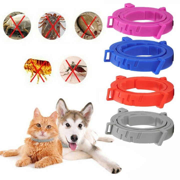 Einheitsgröße, Gummi, für Hunde und Katzen, verstellbarer Floh- und Zeckenschutz, Floh- und Zeckenhalsband S blau