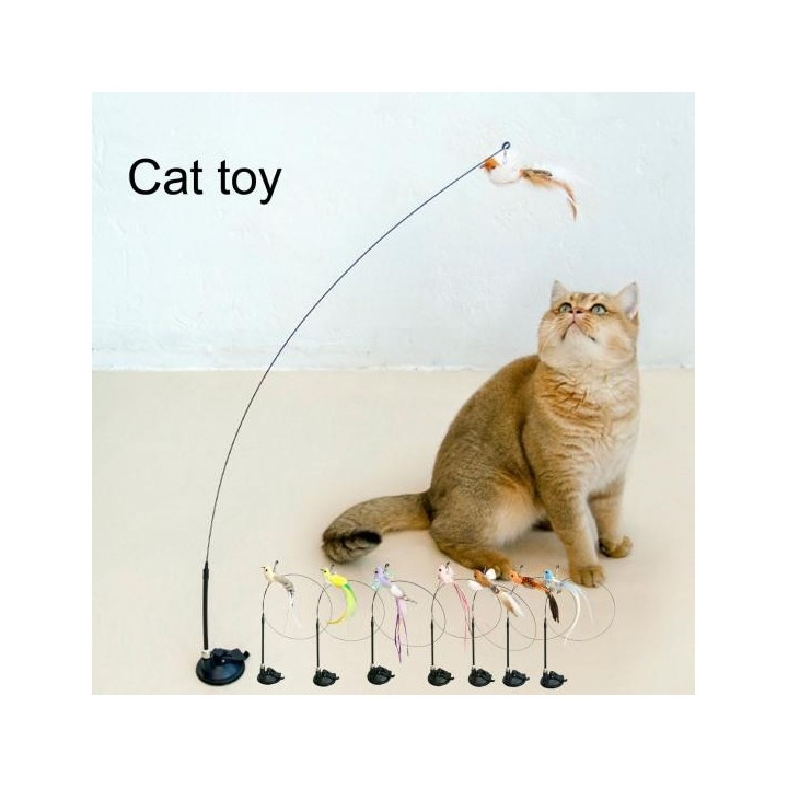 Katzen-Teaser-Zauberstab mit Glocken-Saugnapf-Basis, flexibler, biegsamer langer Zauberstab, lindert Langeweile, Simulationsv