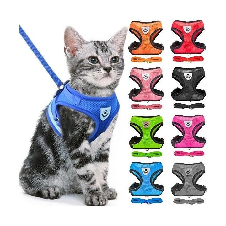 Katzen- und Hundegeschirr, verstellbare Weste, Laufleine, Leine für Welpen, Halsband aus Polyesternetz, Geschirr für kleine u