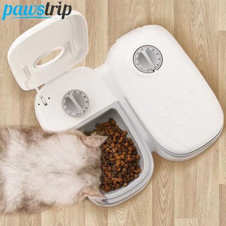 Automatischer Futterautomat für Katzen mit Zeitsteuerung, 350 ml, Katzennapf, Doppelnapf für Katzen und Hunde, quantitativer