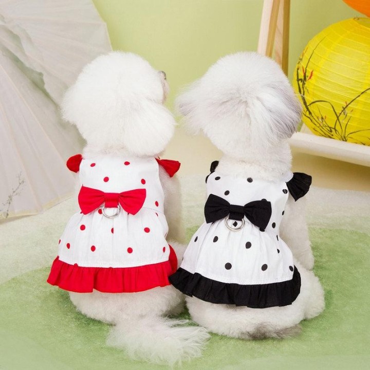 Haustier Hund Polka Dot Schleife Kleid Katze und Katze Kleidung süße Kleidung Frühling und Sommer dünnen Stil kleine und mitt