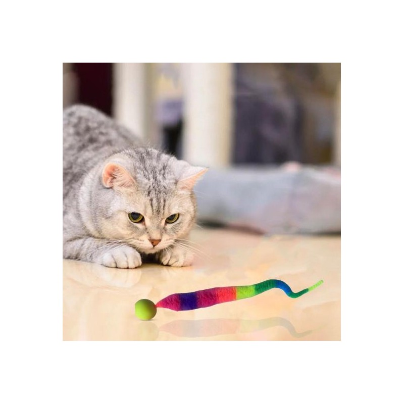 Interaktiver Hüpfball mit Schwanz, bunter, flauschiger Wurm, Hüpfball, Katzenspielzeug, Regenbogen A