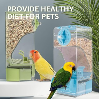 Automatischer Futterspender für Vögel, Futterspender für Papageien, Spritztränke, kein Durcheinander, Zubehör für kleine und