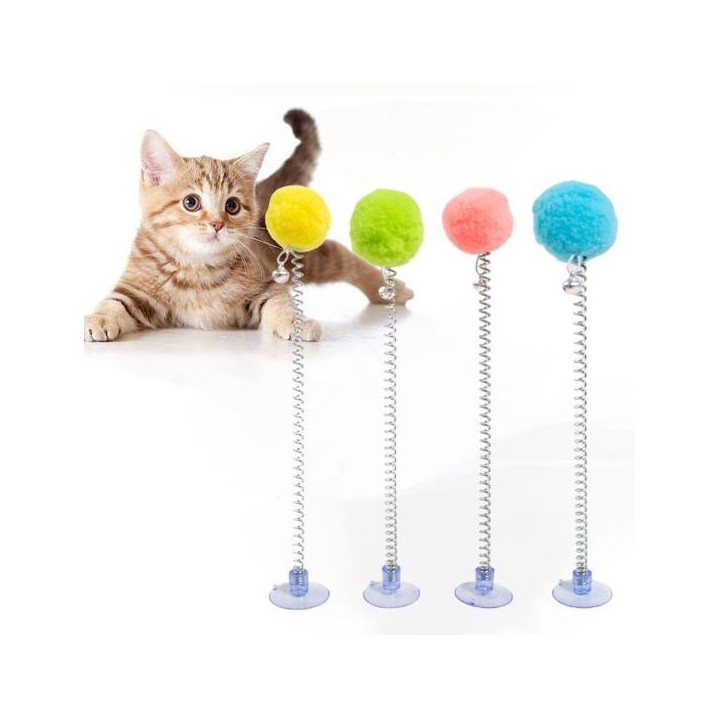 Frühling-typ Katze Teaser mit Plüsch Ball Saugnapf Unten Zauberstab Spielzeug Katze Stick mit blau