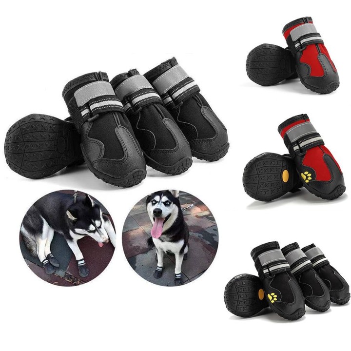Reflektierende wasserdichte Hundeschuhe, Pfotenschutz, 4 x rutschfeste Winterschuhe für Hunde XS schwarz