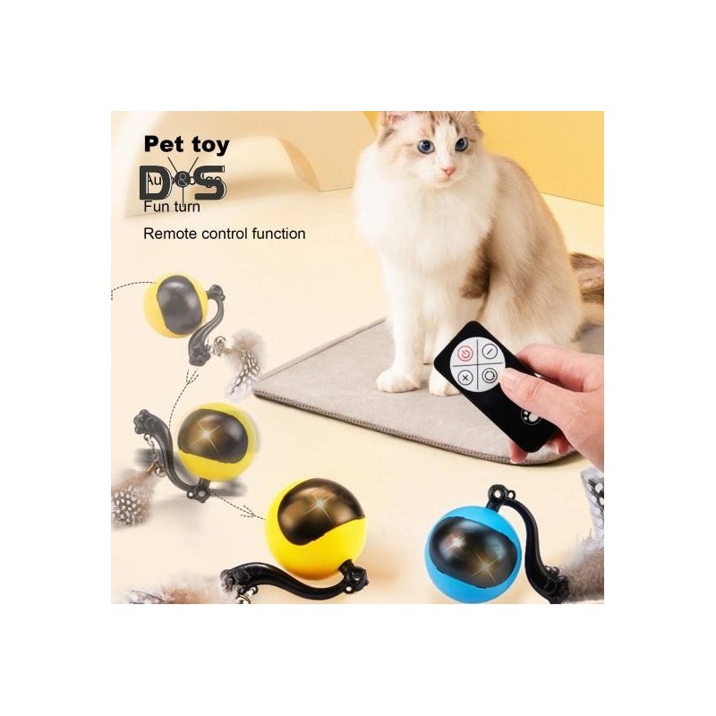 Interaktives Katzenballspielzeug mit Fernbedienung, automatisch bewegliches rollendes Katzenfederspielzeug, wiederaufladbar ü