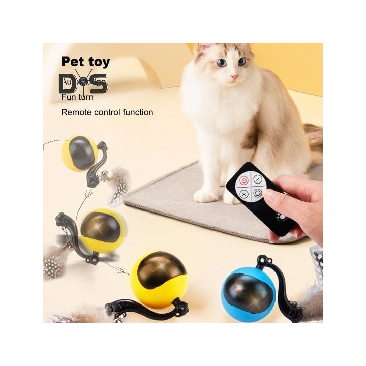 Interaktives Katzenballspielzeug mit Fernbedienung, automatisch bewegliches rollendes Katzenfederspielzeug, wiederaufladbar ü