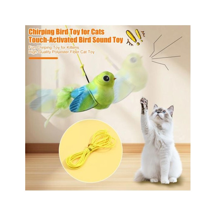 Interaktives Katzenspielzeug mit zwitscherndem Vogel, realistischer Plüschvogel mit Feder, berührungsaktiviertes Kätzchenspie