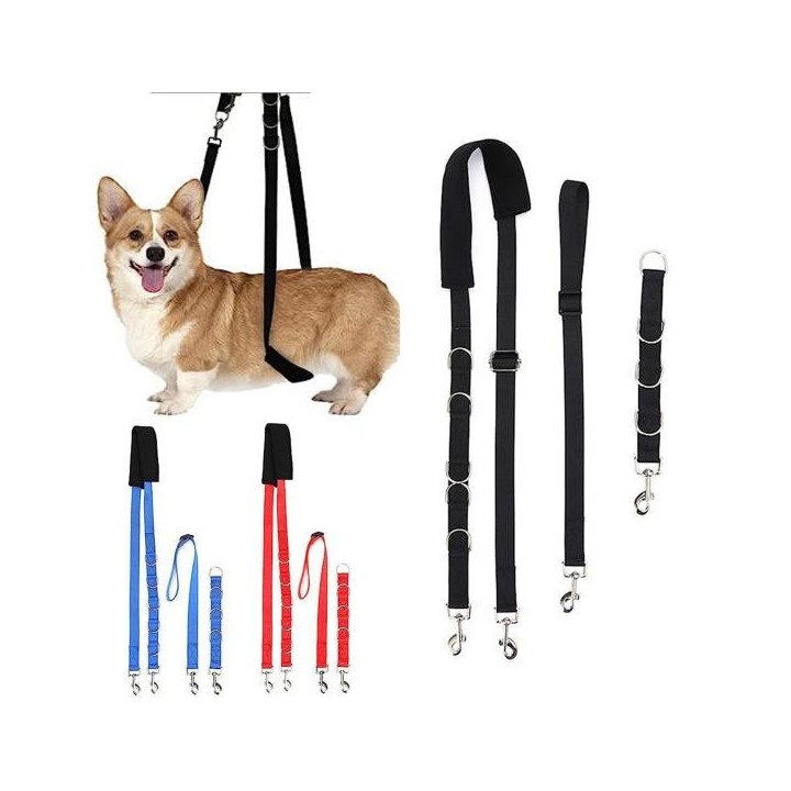 3-teiliges Haustierpflegeset mit Pflegering, multifunktionales, verstellbares Verlängerungsband, Hundepflegeseil blau