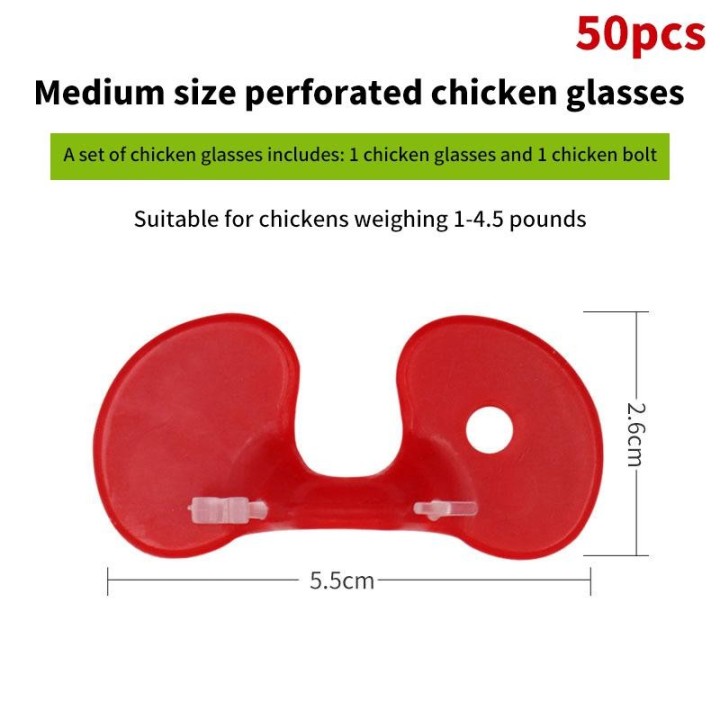 50 Stück Hühnerbrillen aus rotem Kunststoff, Fasanen-Antipickbrille, Brille mit Bolzen zum Schutz von Geflügelbedarf, Hühnerf