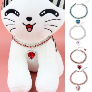Haustierhalsband Liebesherz-Anhänger Schmuckzubehör Anti-Fade glänzend eingelegter Strass Haustier Hund rot