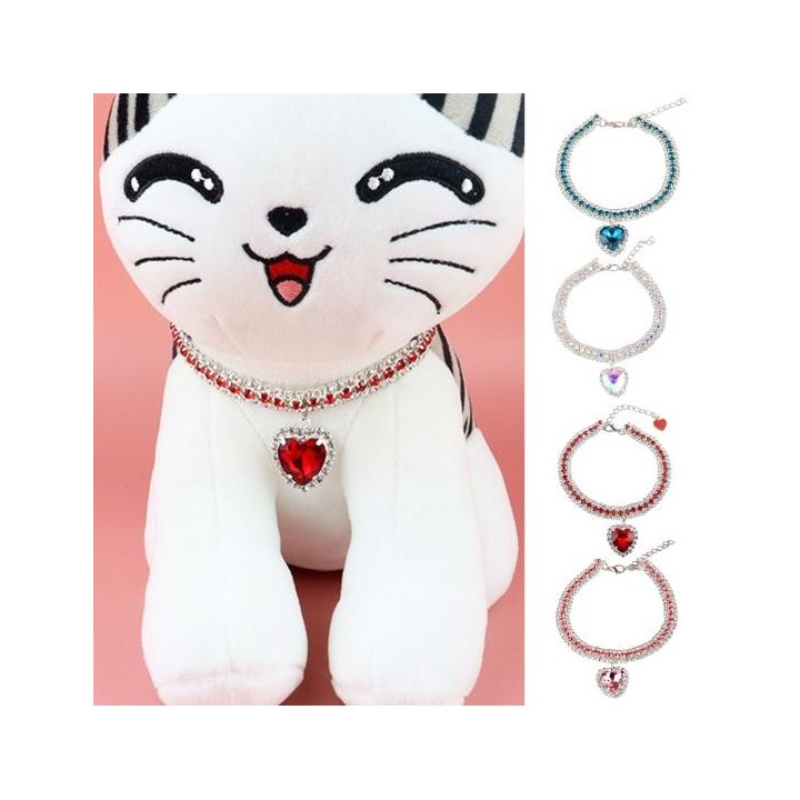 Haustierhalsband Liebesherz-Anhänger Schmuckzubehör Anti-Fade glänzend eingelegter Strass Haustier Hund rot