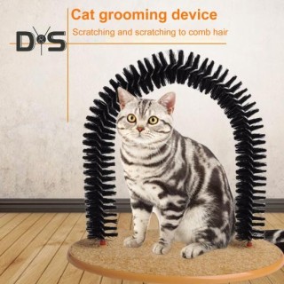 Katzenbogen-Pflegebürste, interaktiver Katzen-Selbstpfleger mit Kratzkissen, Katzengesichts-Kratz-Massagebürste für Hauskatze