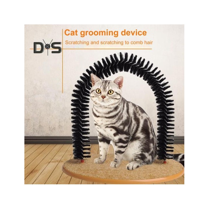 Katzenbogen-Pflegebürste, interaktiver Katzen-Selbstpfleger mit Kratzkissen, Katzengesichts-Kratz-Massagebürste für Hauskatze