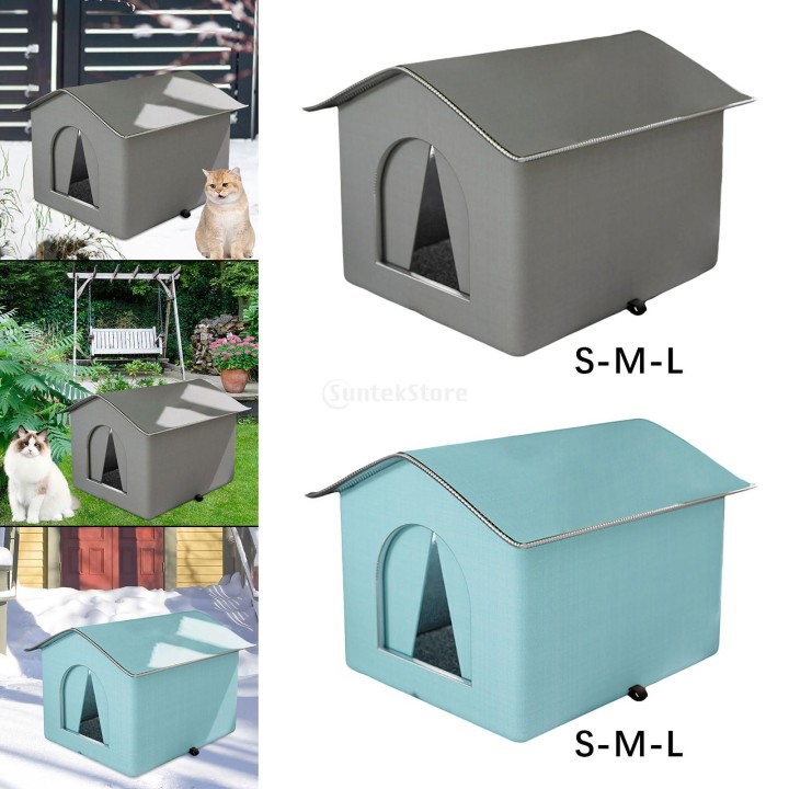Katzenhaus für Katzen im Freien Streunende Unterschlupf Haustierbedarf Hundebett Wasserdicht Feral Kitty Gray S