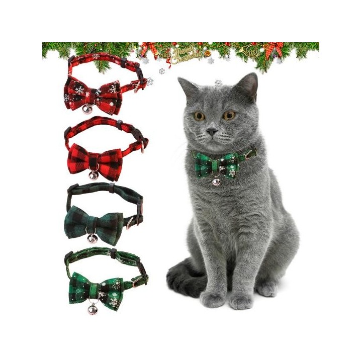Katzenhalsband, gemütliche Glocke, verstellbare Sicherheitsschnalle, praktisch zum Anziehen, Baumwolle, Polyester, Weihnachte