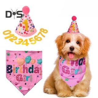 Hundegeburtstagshut, Bandana-Outfit, Party-Dekoration, Happy Birthday, Hundeschal, Mütze mit Zahlen, Kostüm-Zubehör-Set rosa