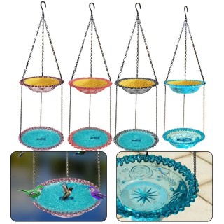 Doppelschichtiger Vogelfutterspender zum Aufhängen im Freien, Vogelbad, Garten-Vogelbadewanne, Blau/Grau/Lila/Rosa, Vogelfutt