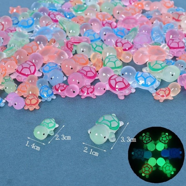 6/10 Stück Mini leuchtende Schildkröte, Heimdekoration, Landschaftsbau, Kunstharz, leuchtende Schildkröte, Garten, Aquarium,