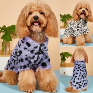 Stehkragen Vorderbein Reißverschluss Verdickte Haustierkleidung Herbst Winter Leopardenmuster Flush Pet schwarz weiße