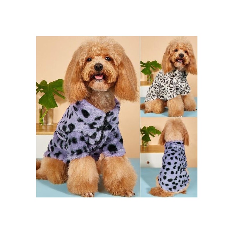 Stehkragen Vorderbein Reißverschluss Verdickte Haustierkleidung Herbst Winter Leopardenmuster Flush Pet schwarz weiße