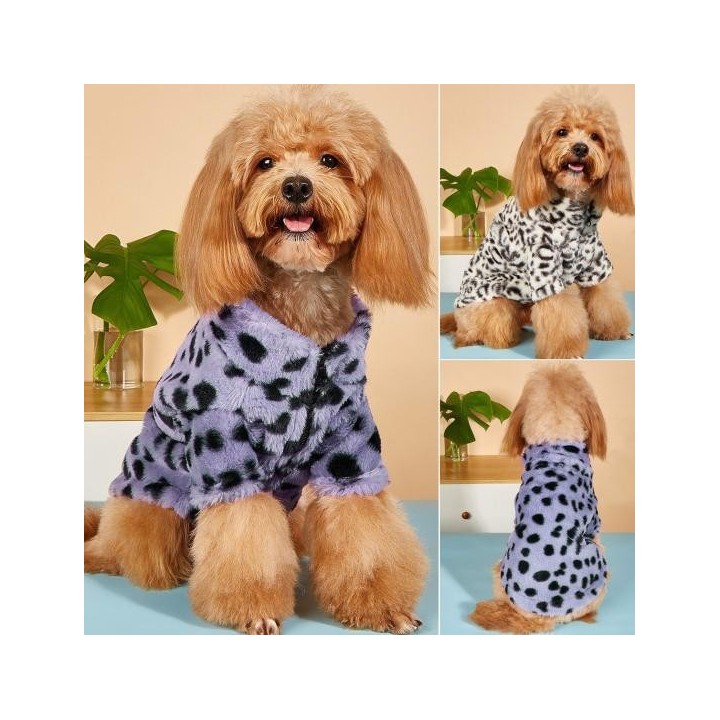 Stehkragen Vorderbein Reißverschluss Verdickte Haustierkleidung Herbst Winter Leopardenmuster Flush Pet schwarz weiße